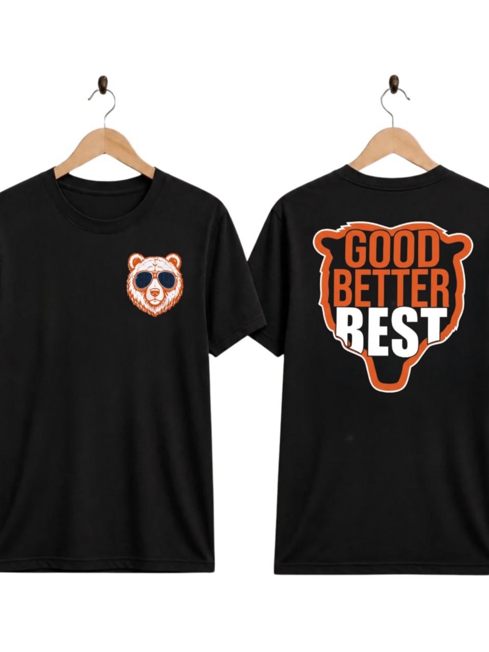 Black Tee with Orange & White Bear Graphic